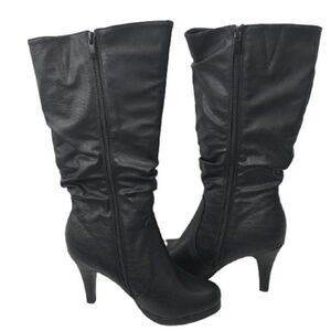 NWT Box Top Moda Page-43 Mid Calf Round Toe Slouched High Heel pu Leather Boots